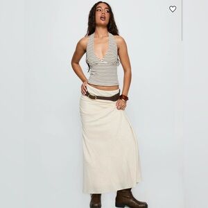 Princess Polly Whimsy Halter Top Chocolate / White Stripe